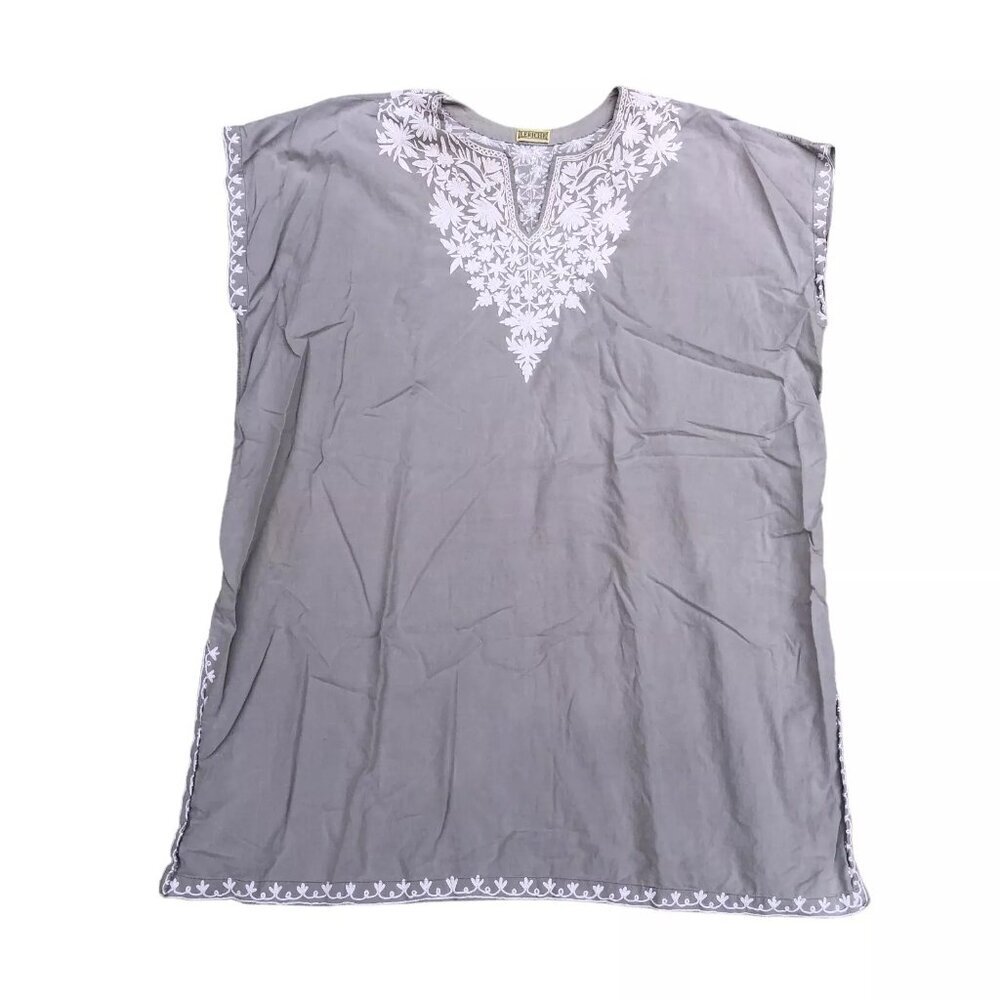 VTG LERICHE Crochet Tunic Dress Women's XL Grey Sleeveless Shirt Boutiqu…​​